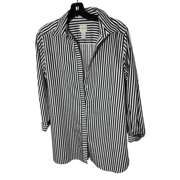 Chico's No Iron Cotton Women's Striped Dress Shirt Preppy Old Money Luxury Sz 1P - Picture 1 of 6